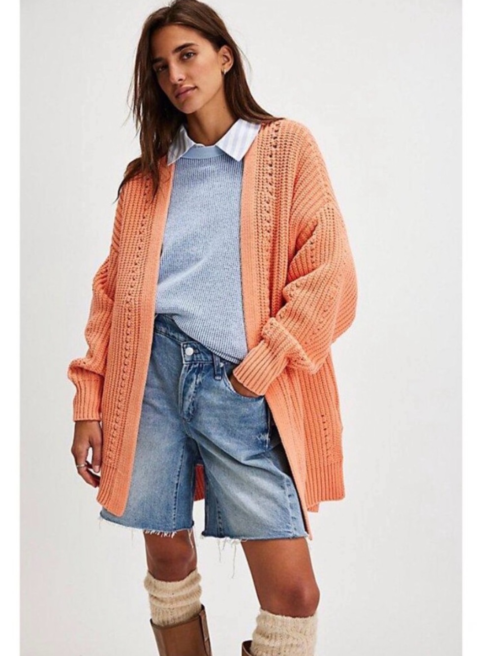 NWT Free People Nightingale Cotton
Cardigan in Shell Coral -L
